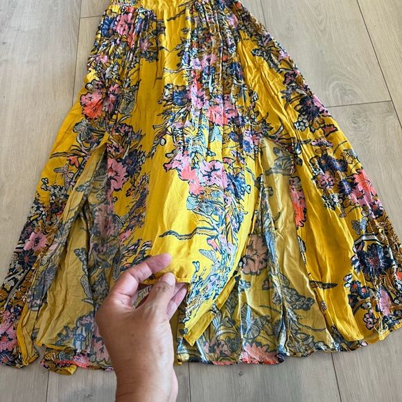 Free People Through The Vine Maxi Slip Dress Gold Floral Maize Combo Sz S - Picture 3 of 8
